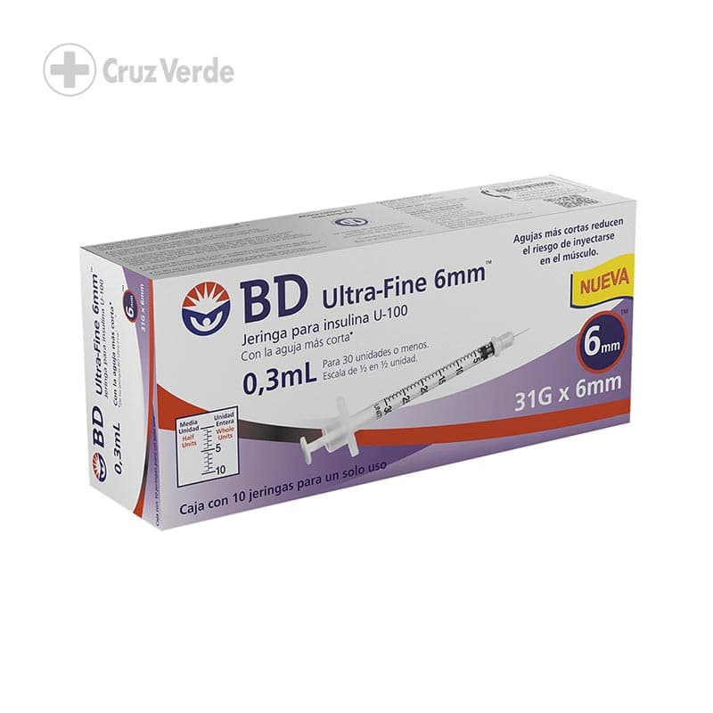 Bd Ultra Fine Jeringa Para Insulina 10 Unidad 0.3cc/6mm