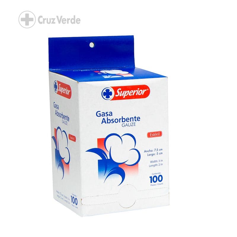 Superior Gasa Esteril Absorbente 100 Unidad 7.5cmx5cm (disp)