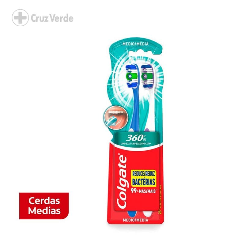 Colgate Cepillo Dental 360 Limpieza Completa Medio 2 Unidad (2x1)